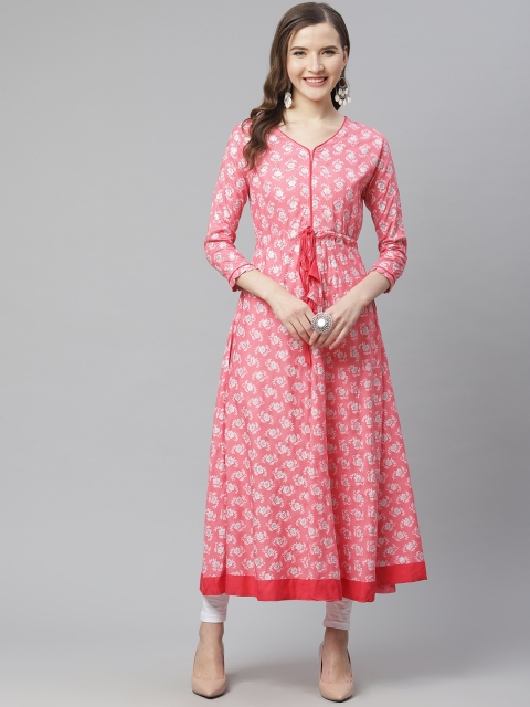 

mokshi Women Pink & White Floral Print A-Line Kurta