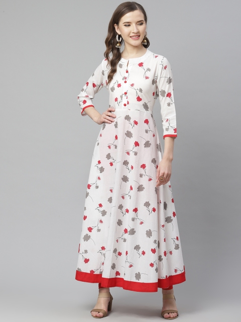 

mokshi Women White & Red Floral Print A-Line Kurta