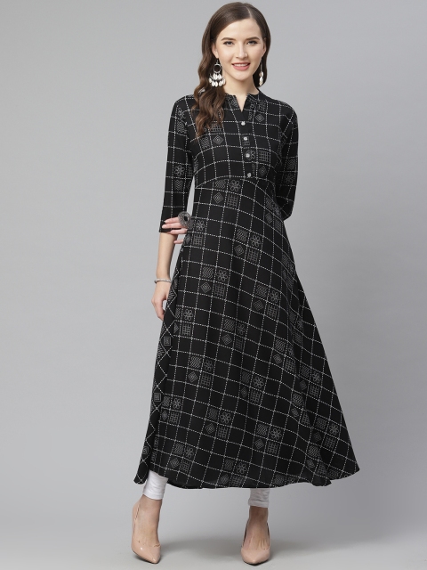 

mokshi Women Black & White Geometric Print A-Line Kurta
