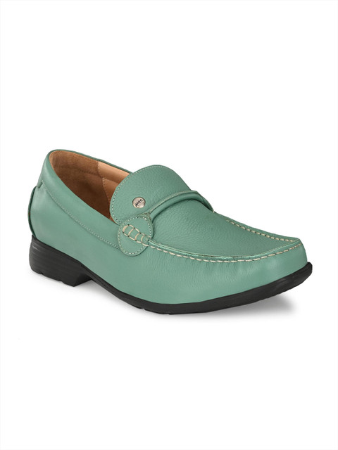 

Hitz Men Green Solid Leather Loafers
