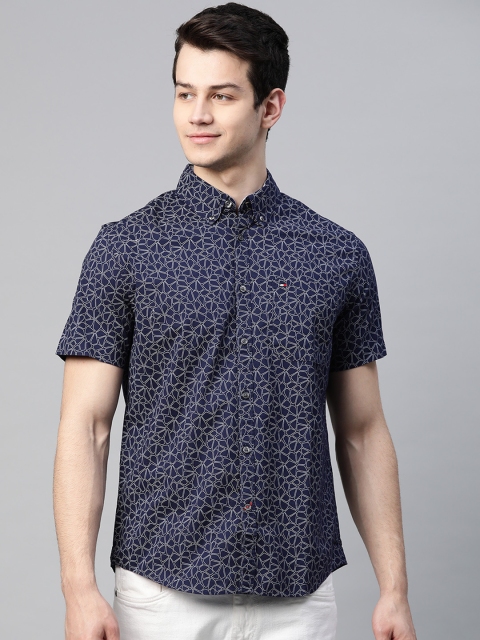 

Tommy Hilfiger Men Navy Blue & White Slim Fit Stretchable Printed Casual Shirt