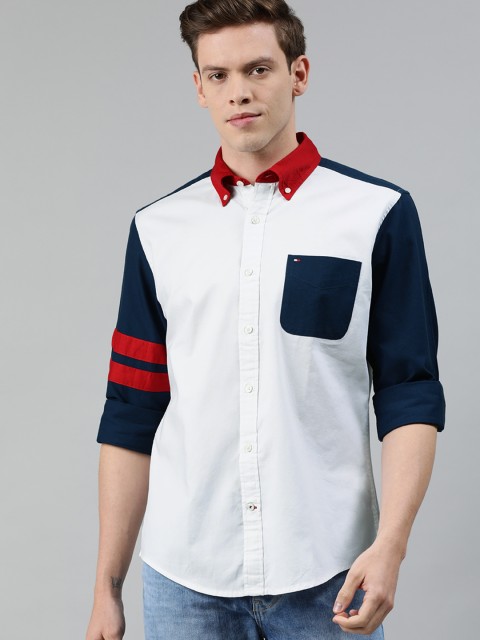 

Tommy Hilfiger Men White Regular Fit Solid Contrast Collar Casual Shirt
