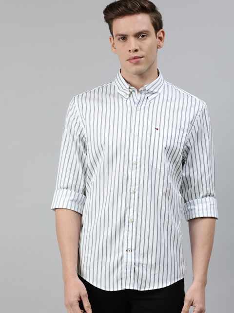 

Tommy Hilfiger Men White & Green Regular Fit Striped Casual Shirt
