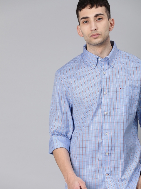 

Tommy Hilfiger Men Blue & Red Checked Regular Fit Casual Shirt