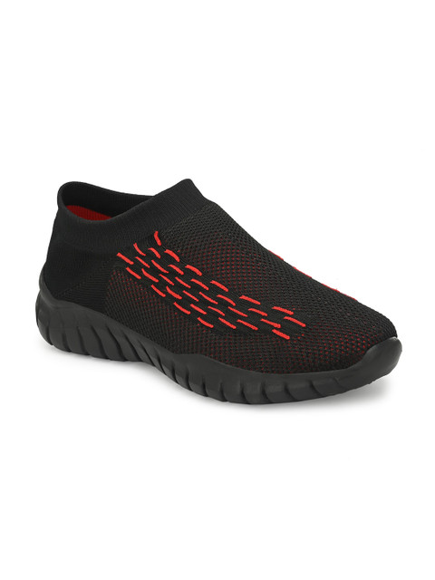 

MENGLER Men Black & Red Mesh Walking Shoes