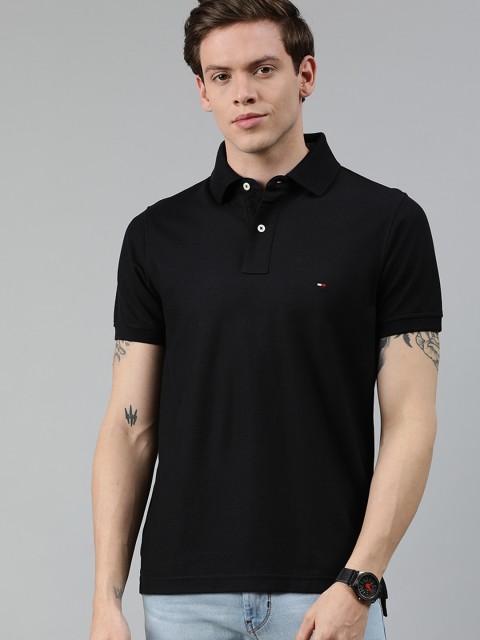 

Tommy Hilfiger Men Black Solid Polo Collar T-shirt