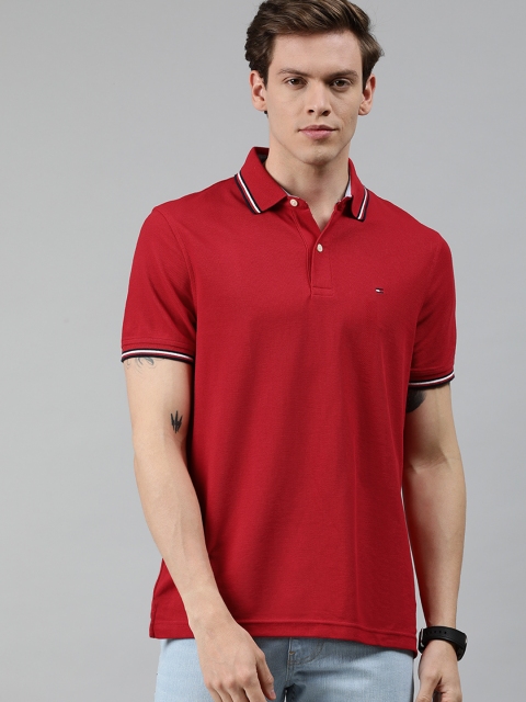 

Tommy Hilfiger Men Red Solid Polo Collar T-shirt