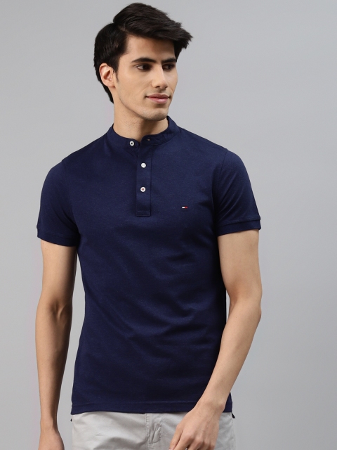 

Tommy Hilfiger Men Navy Blue Solid Pure Cotton Henley Neck Slim Fit T-shirt