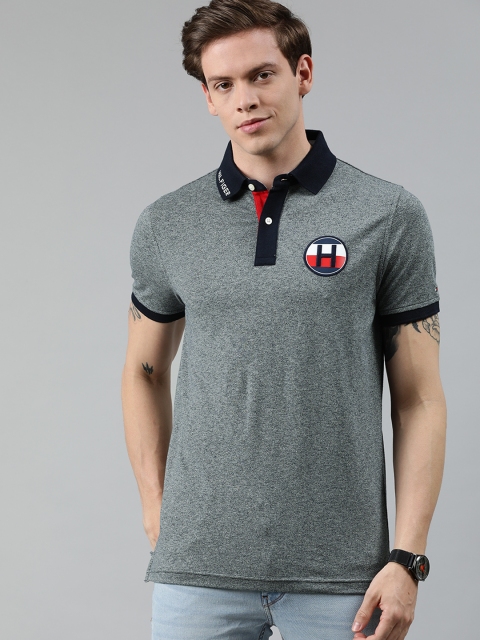

Tommy Hilfiger Men Grey Melange HEMINGWAY Solid Polo Collar T-shirt