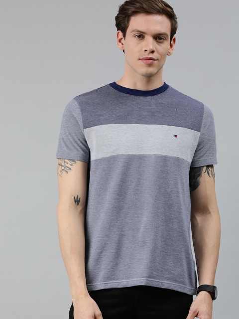 

Tommy Hilfiger Men Blue Colourblocked Round Neck Pure Cotton T-shirt