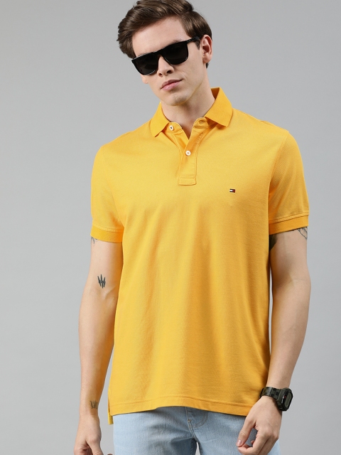 

Tommy Hilfiger Men Mustard Yellow Solid Polo Collar T-shirt