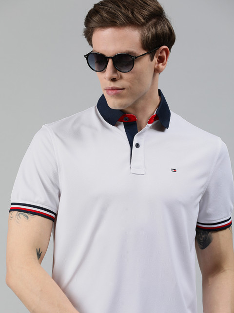 

Tommy Hilfiger Men White Solid Polo Collar T-shirt