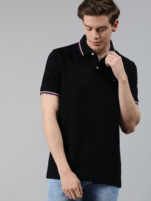 

Tommy Hilfiger Men Black Solid Polo Collar T-shirt