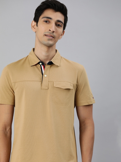 

Tommy Hilfiger Men Beige Solid Polo Collar T-shirt
