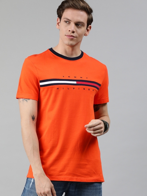 

Tommy Hilfiger Men Orange Printed Round Neck T-shirt