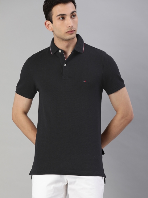 

Tommy Hilfiger Men Black Slim Fit Solid Polo Collar T-shirt