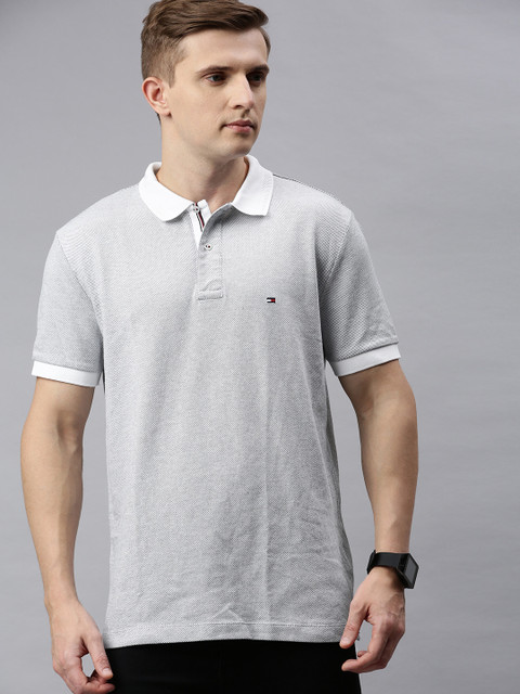 

Tommy Hilfiger Men Grey Self Design Polo Collar T-shirt