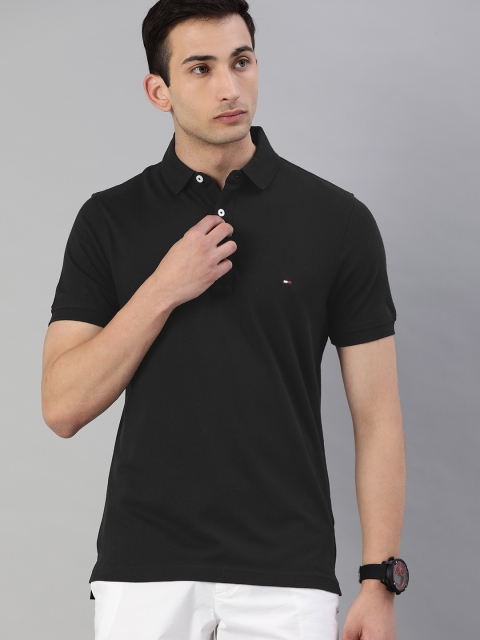 

Tommy Hilfiger Men Black Slim Fit Solid Polo Collar T-shirt