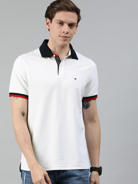 

Tommy Hilfiger Men White Solid Polo Collar T-shirt