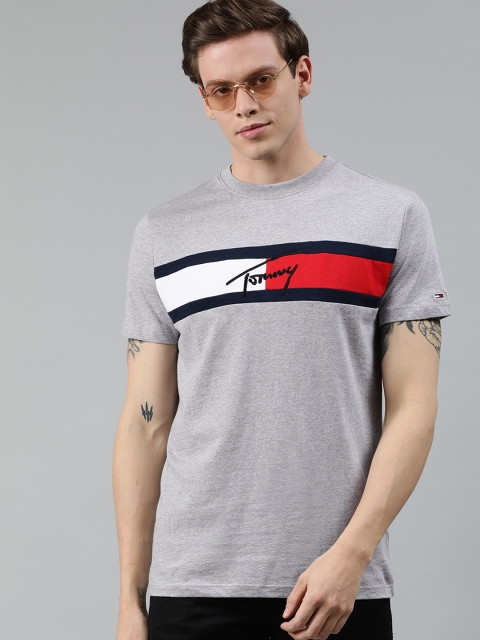 

Tommy Hilfiger Men Grey Printed Round Neck Pure Cotton T-shirt
