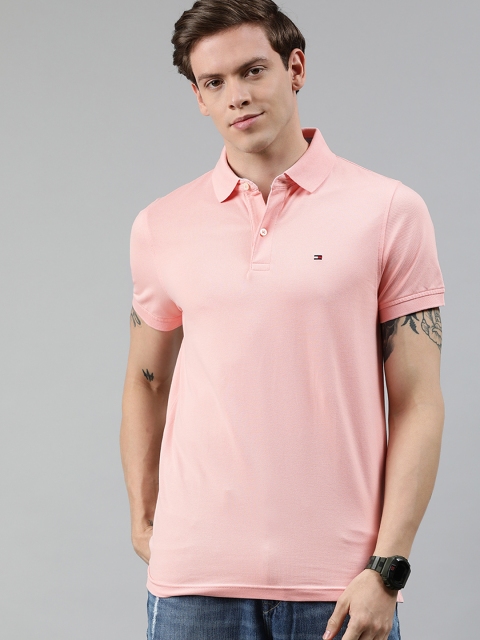 

Tommy Hilfiger Men Pink Solid Slim Fit Polo Collar T-shirt