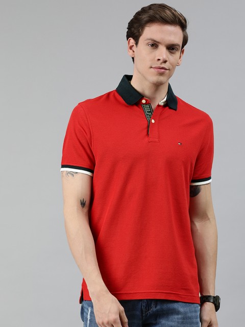 

Tommy Hilfiger Men Red Solid Polo Collar T-shirt