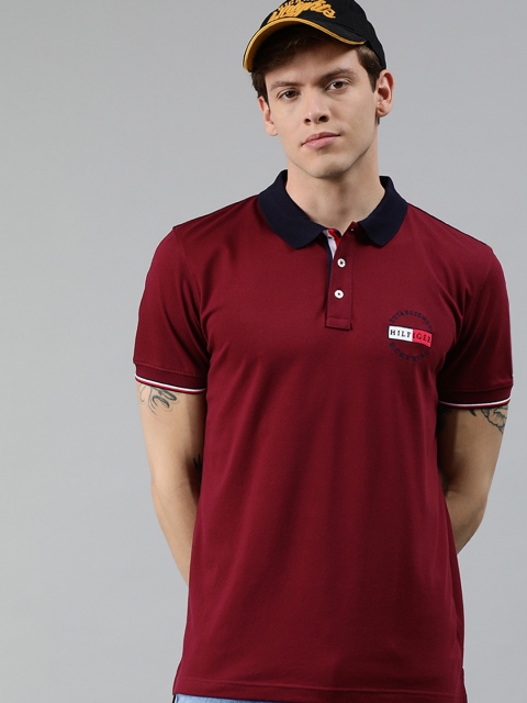 

Tommy Hilfiger Men Maroon Placement Embroidered Polo Collar T-shirt