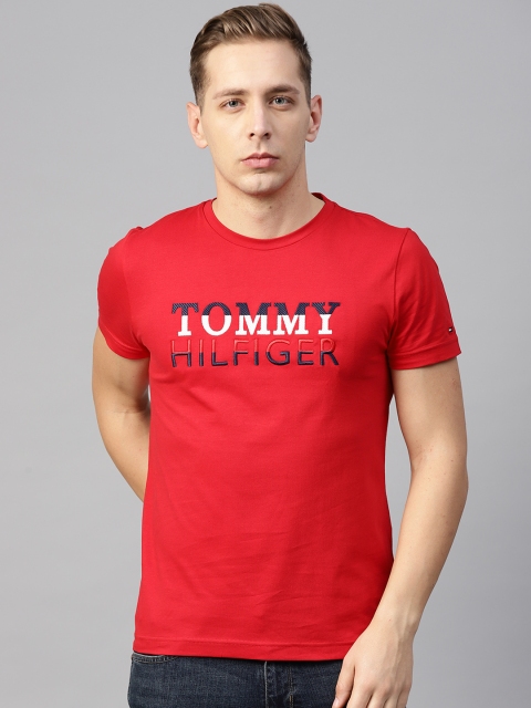 

Tommy Hilfiger Men Red Typography Embroidered Organic Cotton Round Neck T-shirt