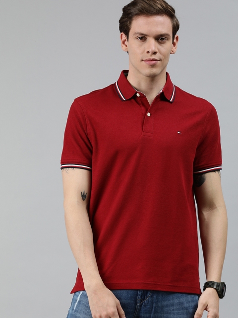 

Tommy Hilfiger Men Maroon Solid Polo Collar T-shirt