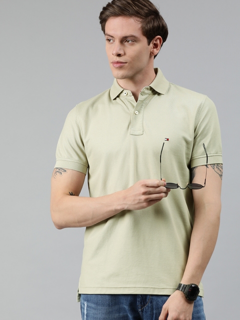 

Tommy Hilfiger Men Beige Solid Polo Collar T-shirt