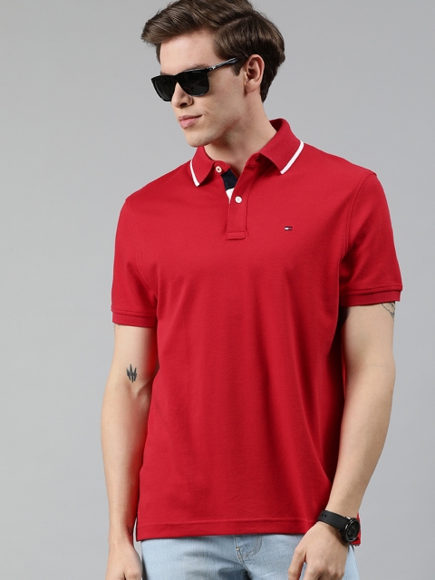 

Tommy Hilfiger Men Red Solid Polo Collar T-shirt