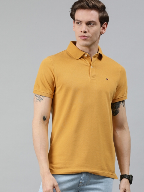 

Tommy Hilfiger Men Mustard Yellow Slim Fit Solid Polo Collar T-shirt