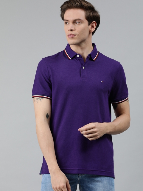 

Tommy Hilfiger Men Violet Solid Polo Collar T-shirt