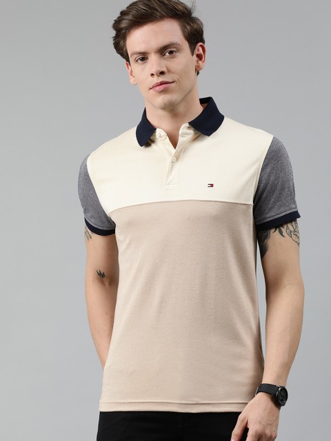 

Tommy Hilfiger Men Beige & Brown Colourblocked Polo Collar T-shirt