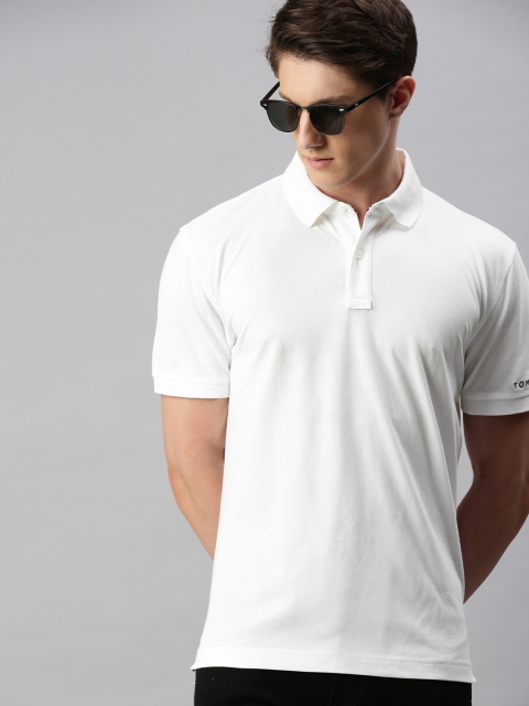 

Tommy Hilfiger Men White Solid Polo Collar Pure Cotton T-shirt