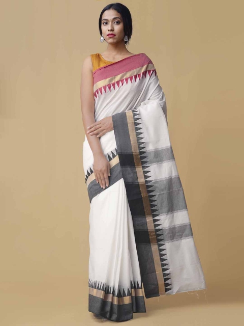 

Unnati Silks White Pure Cotton Solid Uppada Saree