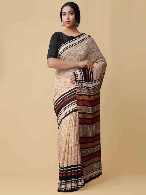 

Unnati Silks Beige & Maroon Pure Cotton Printed Kota Saree