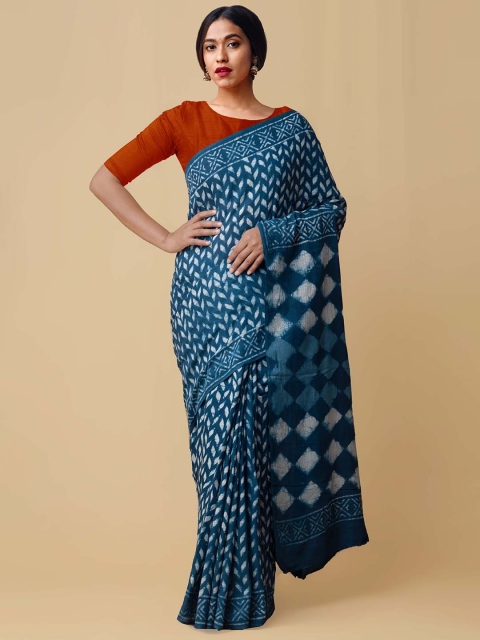 

Unnati Silks Teal & White Pure Cotton Printed Kota Saree
