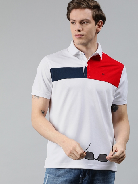 

Tommy Hilfiger Men White & Red Colourblocked Polo Collar T-shirt