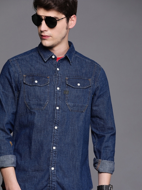 

G-STAR RAW Men Blue Slim Fit Solid Denim Casual Shirt