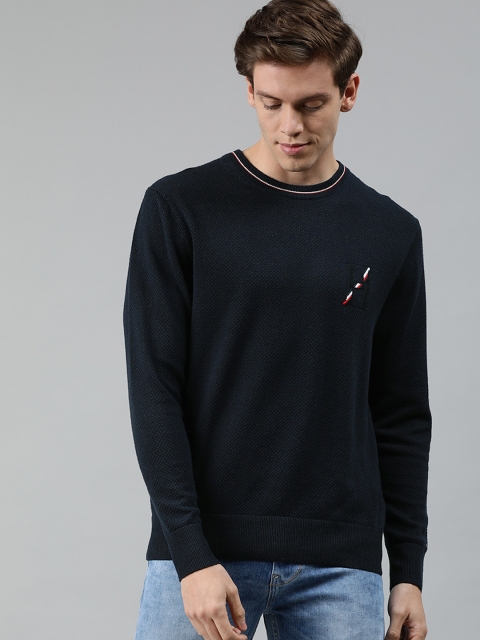 

Tommy Hilfiger Men Navy Blue Self Design Pullover Sweater