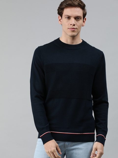 

Tommy Hilfiger Men Navy Blue Self Design Pullover Sweater