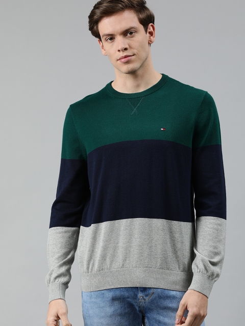 

Tommy Hilfiger Men Green & Navy Blue Colourblocked Pullover Sweater