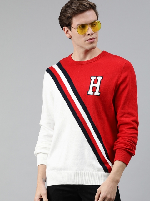 

Tommy Hilfiger Men Red & White Colourblocked Pullover Sweater