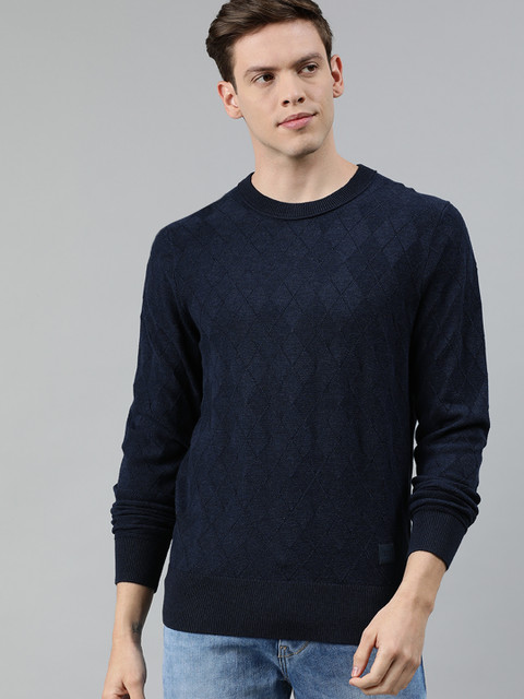 

Tommy Hilfiger Men Navy Blue Self Design Pullover Sweater