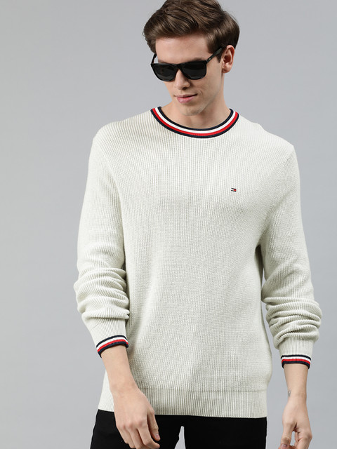 

Tommy Hilfiger Men Off-White Self Design Pullover Sweater