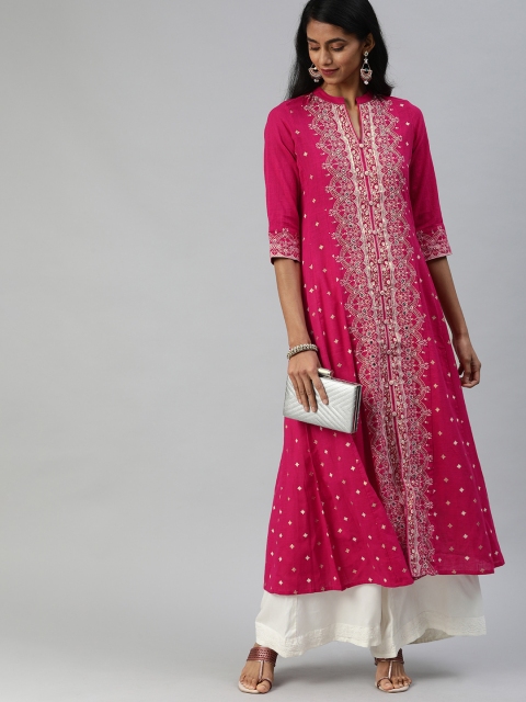 

Ishin Women Pink & Off-White Printed A-Line Kurta