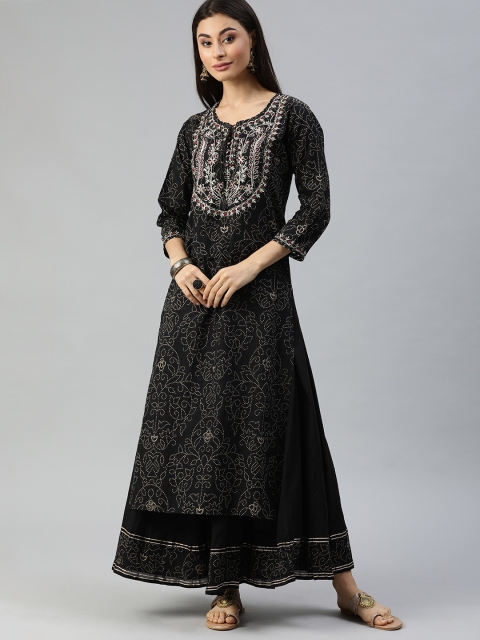 

Ishin Women Black & Beige Printed Kurta with Sharara