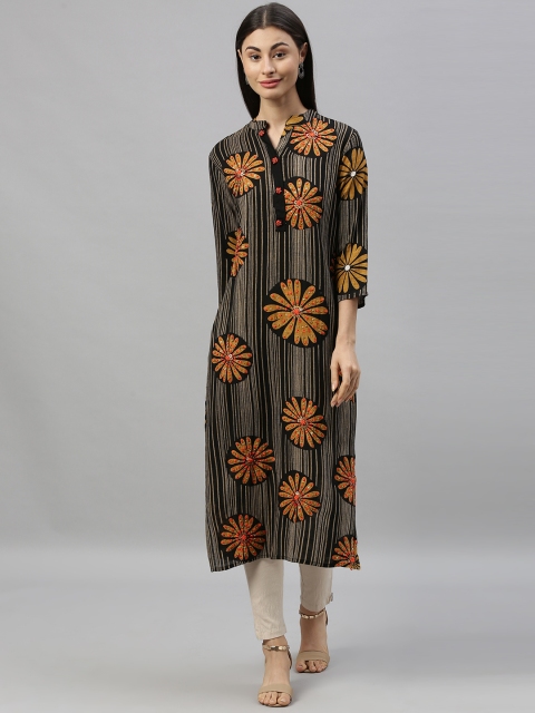 

Ishin Women Black Embellished Straight Kurta