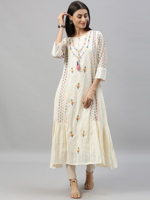 

Ishin Women Off-White Embroidered A-Line Kurta